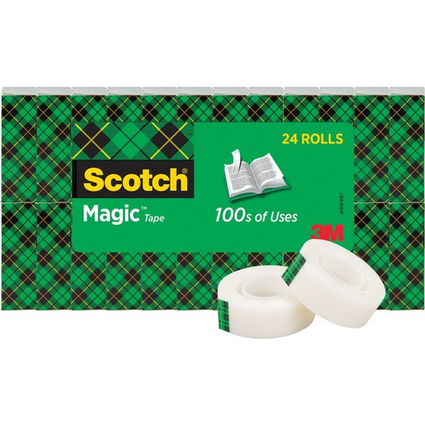 Scotch 3/4"W Magic Tape - 27.78 yd Length x 0.75" Width - 1" Core - Split Resistant, Tear Resistant - For Mending, Splicing - 24 / Pack - Matte - Clear