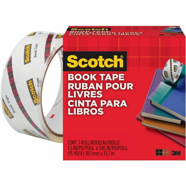 Scotch Book Tape - 15 yd Length x 1.50" Width - 3" Core - Acrylic - Crack Resistant - For Repairing, Reinforcing, Protecting, Covering - 1 / Roll - Clear