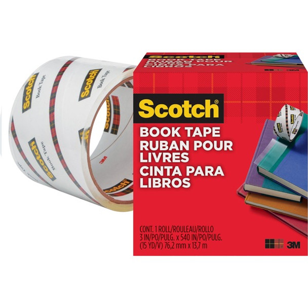 Scotch Book Tape - 15 yd Length x 3" Width - 3" Core - Acrylic - Crack Resistant - For Repairing, Reinforcing, Protecting, Covering - 1 / Roll - Clear
