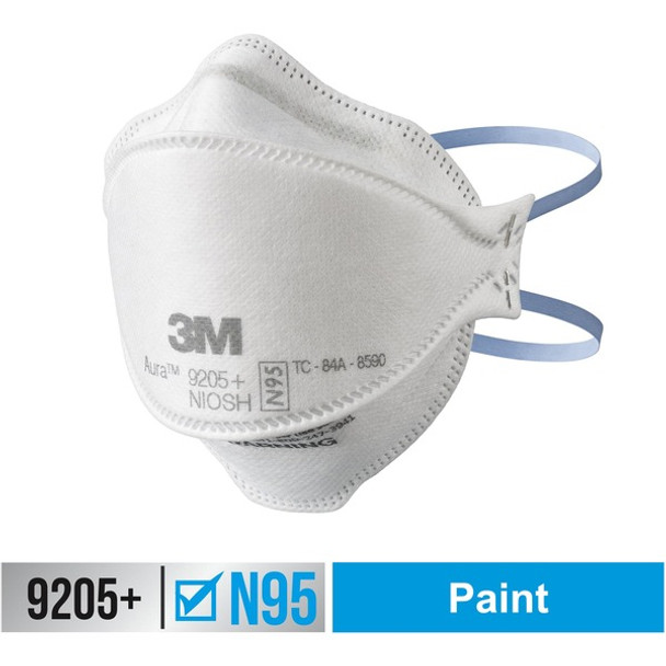 3M Aura N95 Particulate Respirator 9205 - Recommended for: Face - Adult Size - Airborne Particle, Dust, Contaminant, Fog Protection - White - Lightweight, Soft, Comfortable, Adjustable Nose Clip, Disposable, Advanced Electret Media - 20 / Pack