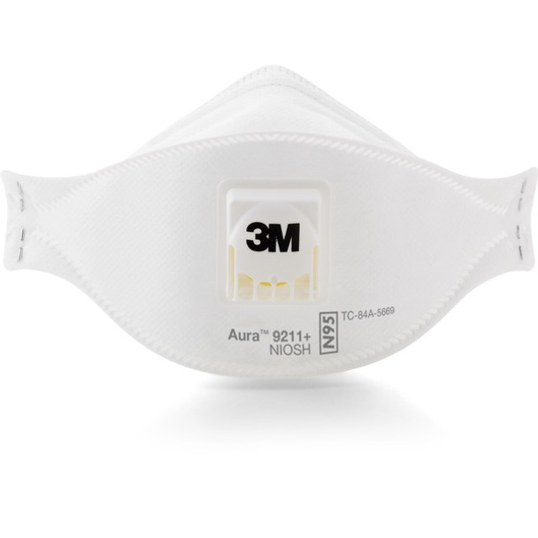 3M Aura Particulate Respirator - Particulate, Dust, Fog Protection - White - Comfortable, Adjustable Nose Clip, Disposable, Lightweight, Exhalation Valve, Collapse Resistant - 10 / Box