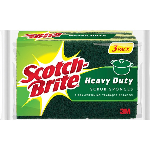 Scotch-Brite Heavy-Duty Scrub Sponges - 2.8" Height x 4.5" Width x 4.5" Length x 590 mil Thickness - 8/Carton - Yellow, Green