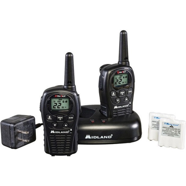 Midland LXT500VP3 Two-way Radio - 22 Radio Channels - 22 GMRS/FRS - Upto 126720 ft - Auto Squelch, Keypad Lock, Silent Operation - Water Resistant - Black - 2 Each