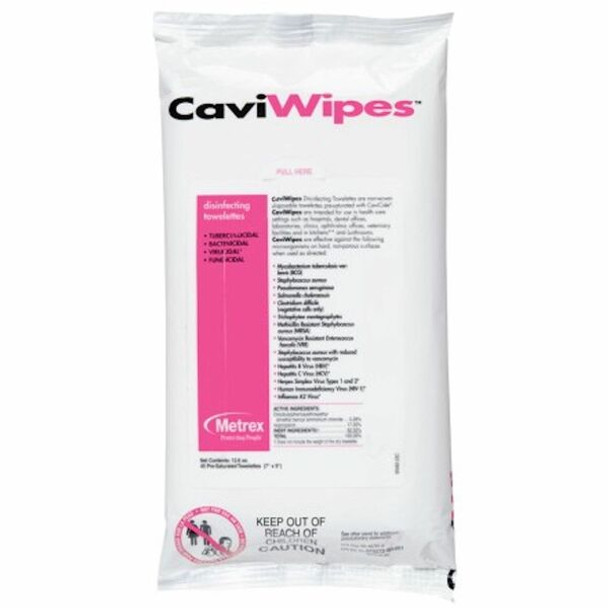 Caviwipes Disinfectant Wipe - Concentrate - 9" Length x 7" Width - 20 / Carton - White, Light Blue, Black