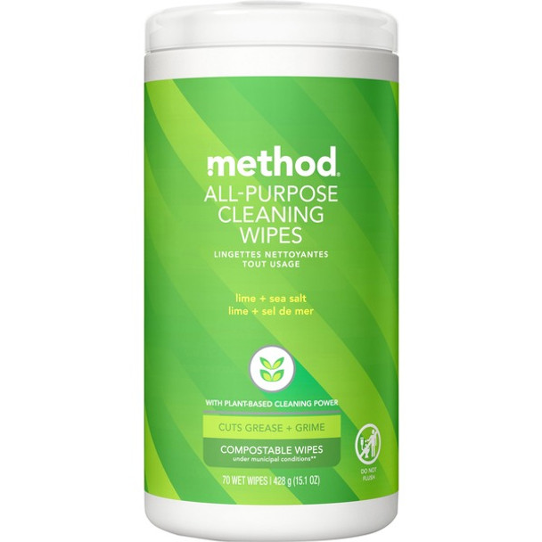 Method All-purpose Cleaning Wipes - Lime + Seasalt Scent - 70 / Tub - 1 Each - Green