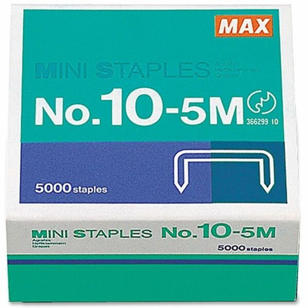 MAX HD-10DF Mini Staples - 100 Per Strip - Heavy Duty - 3/16" Leg - 5/16" Crown - Holds 20 Sheet(s) - for Paper - Silver - 0.2" Height x 0.4" Width5000 / Box