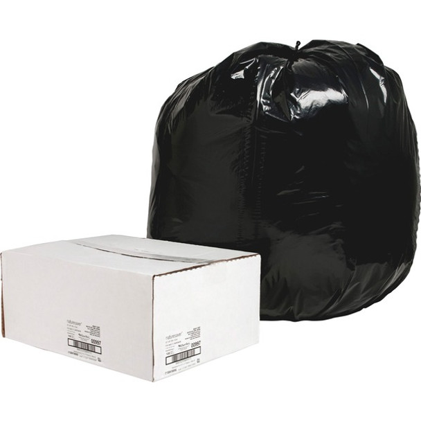 Nature Saver Black Low-density Recycled Can Liners - Extra Large Size - 56 gal Capacity - 43" Width x 48" Length - 1.65 mil (42 Micron) Thickness - Low Density - Black - Plastic - 100/Carton - Cleaning Supplies - Recycled
