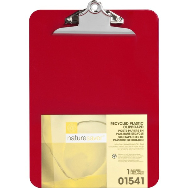 Nature Saver Recycled Plastic Clipboards - 1" Clip Capacity - 8 1/2" x 12" - Heavy Duty - Plastic - Red - 1 Each