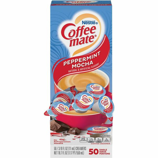 Coffee mate Peppermint Mocha Creamers - Peppermint Mocha Flavor - 0.38 fl oz (11 mL) - 50/Box - 1 Serving