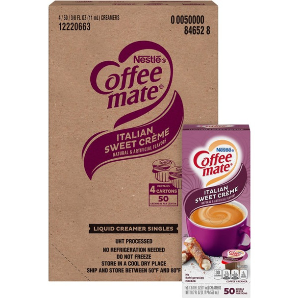 Coffee mate Italian Sweet Creme Flavor Liquid Creamer Singles - Italian Sweet Creme Flavor - 0.38 fl oz (11 mL) - 200/Carton - 200 Serving