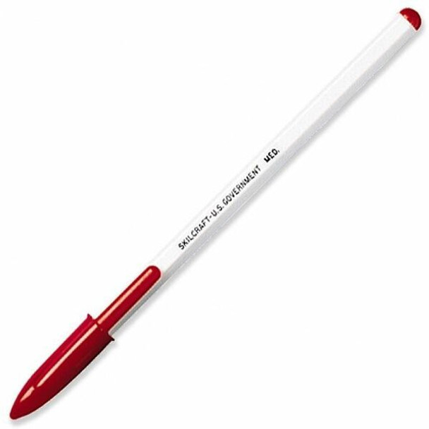 AbilityOne  SKILCRAFT No Fade Stick Pen - Medium Pen Point - Red - White Barrel - 1 Dozen