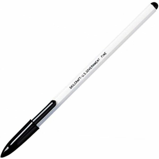 AbilityOne  SKILCRAFT Stick Pen - Fine Pen Point - Black - White Barrel - 1 Dozen