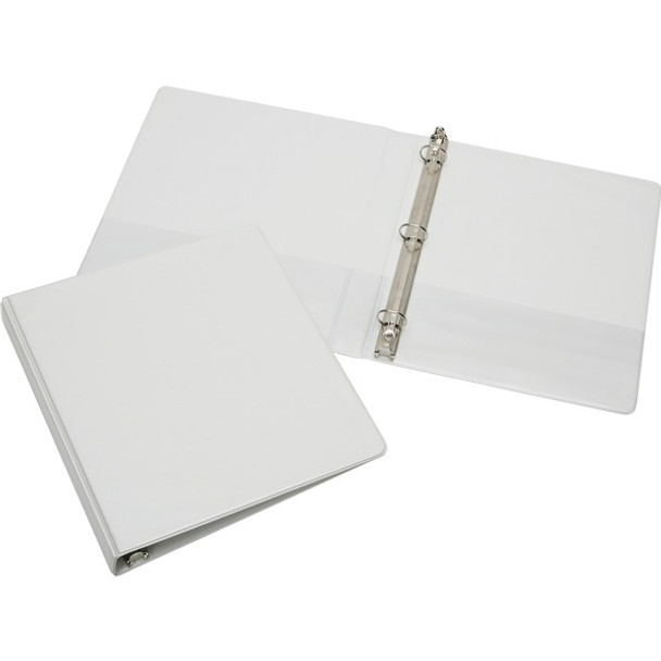 AbilityOne  SKILCRAFT Rigid Loose-leaf 3-Ring Binder - 1" Binder Capacity - Letter - 8 1/2" x 11" Sheet Size - 3 x Ring Fastener(s) - Inside Front & Back Pocket(s) - Vinyl - White - Recycled - Clear Overlay, Heavy Duty - 1 Each