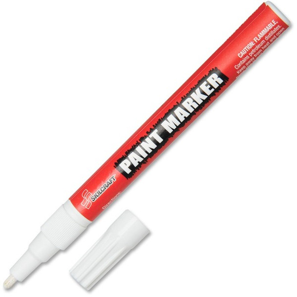 AbilityOne  SKILCRAFT Fine Point Oil Based Paint Marker - Fine Marker Point - Bullet Marker Point Style - White Oil Based Ink - Fiber Tip - 1 Dozen