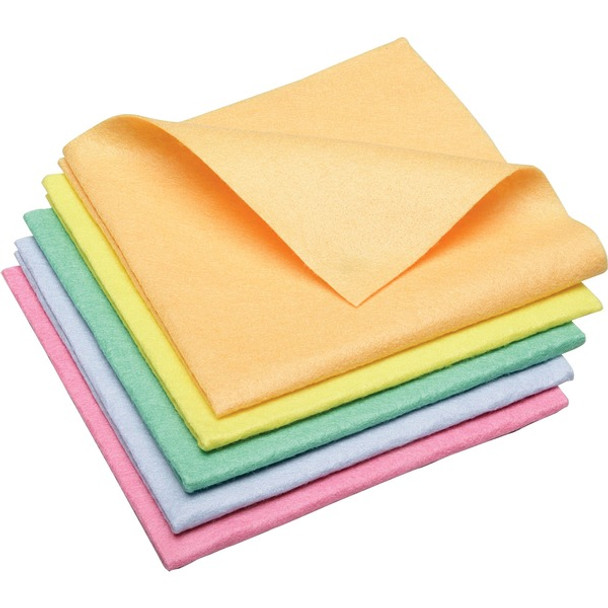 AbilityOne  SKILCRAFT Synthetic Shammy Surface Cloths - 15" x 15" - Assorted, Yellow, Blue, Orange, Salmon - Cloth - Absorbent, Non-abrasive - 5 / Pack