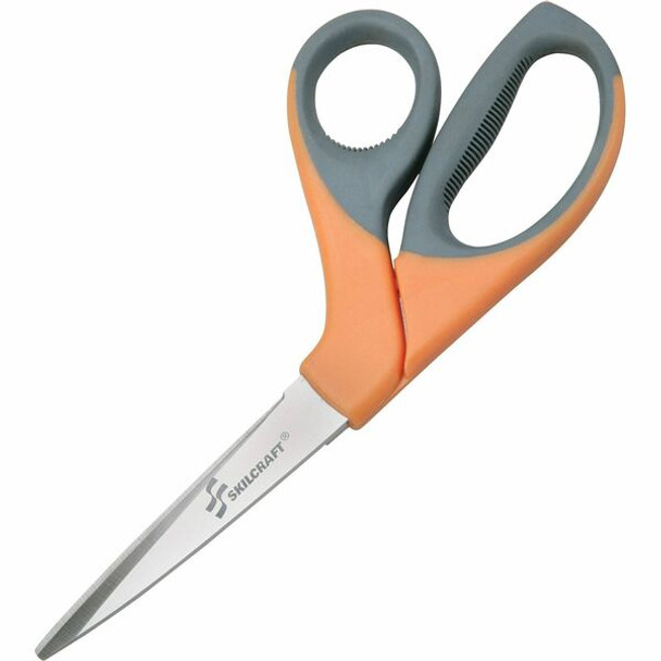 AbilityOne  SKILCRAFT Bent Trimmers - 3.63" Cutting Length - 8.3" Overall Length - Bent-left/right - Stainless Steel - Orange, Black - 1 Each