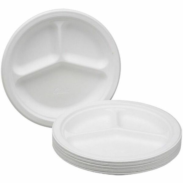 AbilityOne  SKILCRAFT 10-1/4" Triple Compartment Paper Plates - White - 500 / Box