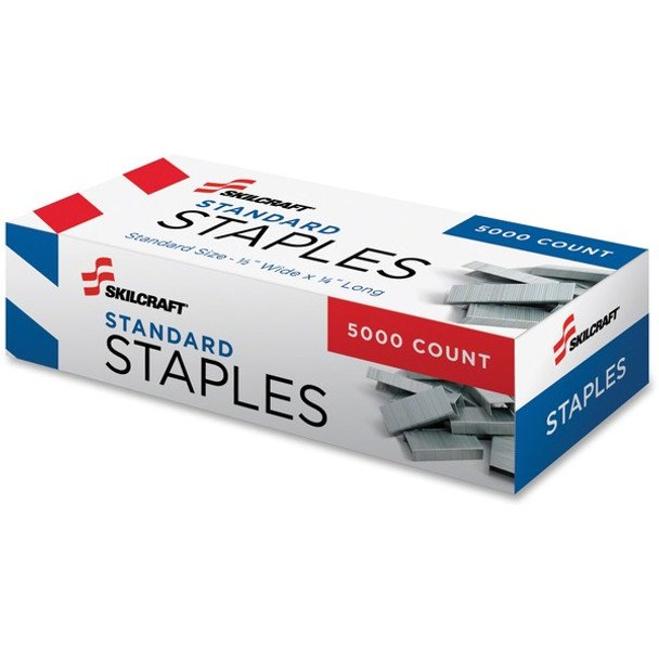 AbilityOne  SKILCRAFT Standard Staples - 210 Per Strip - Standard - 5mm - 1/4" Leg - 1/2" Crown - for Paper - Chisel Point, Rust Resistant - Silver - Steel5000 / Box