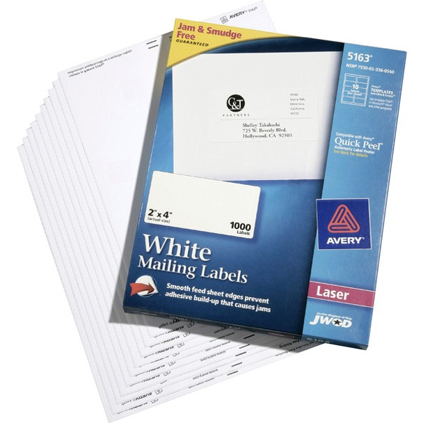 AbilityOne  SKILCRAFT Self-Adhesive Laser Label - 4" Width x 2" Length - 100 / Box - Rectangle - Laser - Bright White