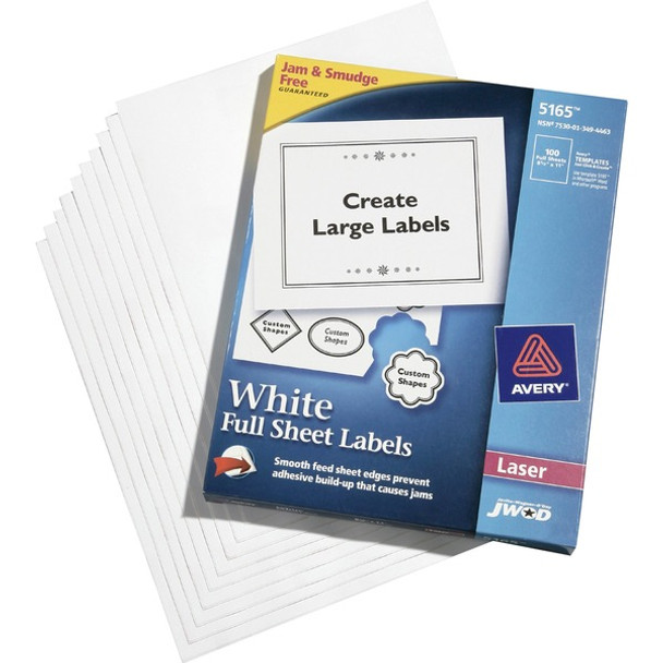AbilityOne  SKILCRAFT Self-Adhesive Laser Label - 11" Width x 8.5" Length - 100 / Box - Rectangle - Laser - Bright White