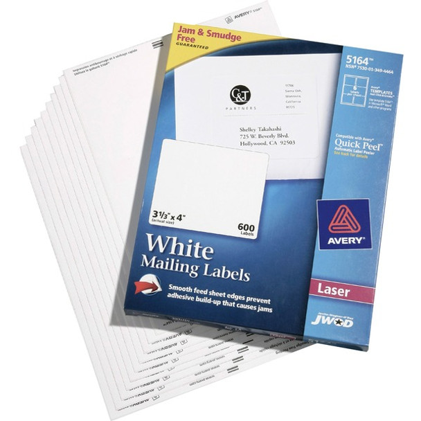 AbilityOne  SKILCRAFT Self-Adhesive Laser Label - 4" Width x 3.33" Length - 100 / Box - Rectangle - Laser - Bright White