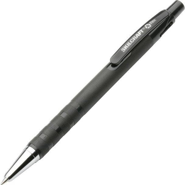 AbilityOne  SKILCRAFT Rubberized Barrel Retractable Ballpoint Pen - Fine Pen Point - Refillable - Retractable - Black - Rubber Barrel - 1 Dozen