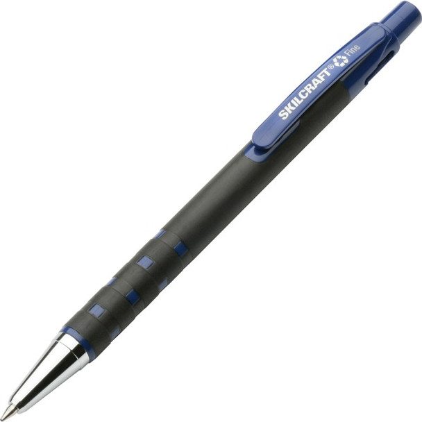 AbilityOne  SKILCRAFT Rubberized Barrel Retractable Ballpoint Pen - Fine Pen Point - Refillable - Retractable - Blue - Rubber Barrel - 1 Dozen