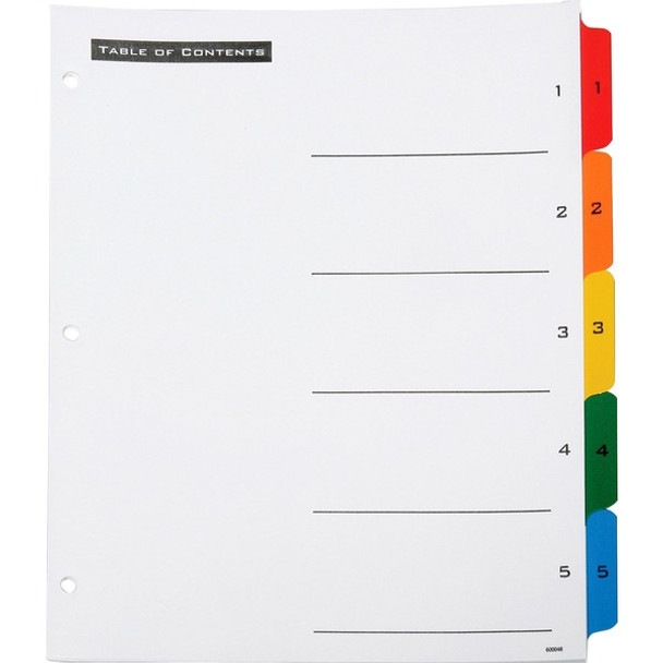 AbilityOne  SKILCRAFT Table of Contents Dividers - 5 x Divider(s) - Printed Tab(s) - Digit - 1-5 - Letter - 8.50" Width x 11" Length - 3 Hole Punched - Paper Divider - Assorted Paper Tab(s) - Recycled - 1 / Set