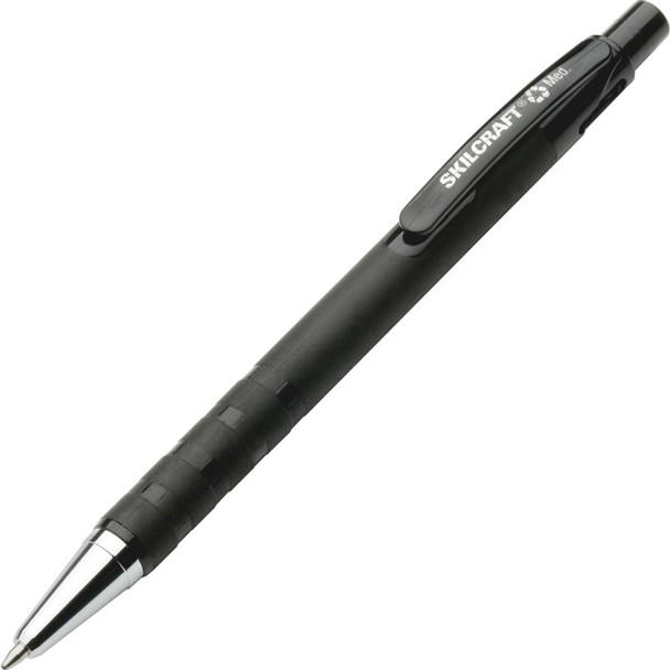 AbilityOne  SKILCRAFT Ballpoint Pen - Medium Pen Point - Refillable - Retractable - Black - Rubber Barrel - 1 Dozen