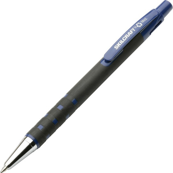 AbilityOne  SKILCRAFT Rubberized Barrel Retractable Ballpoint Pen - Medium Pen Point - Refillable - Blue - Rubber Barrel - 1 Dozen