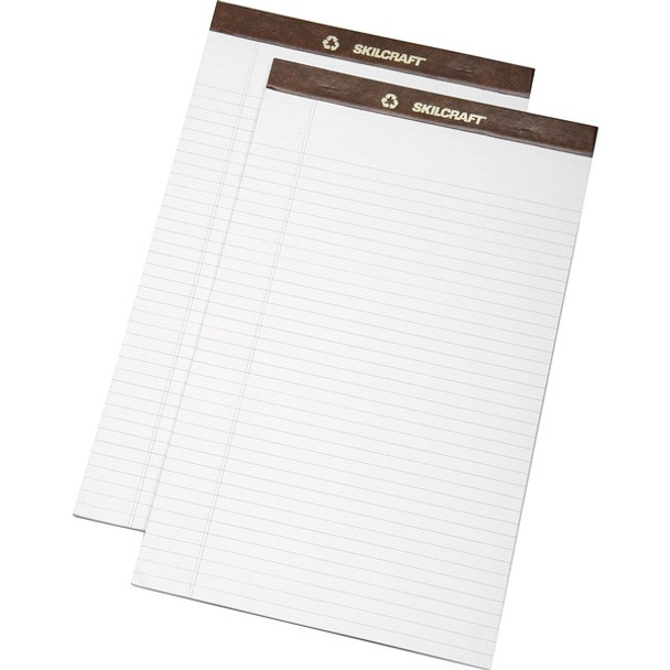 AbilityOne  SKILCRAFT Writing Pad - 50 Sheets - 16 lb Basis Weight - Legal - 8 1/2" x 14" - White Paper - Perforated, Back Board, Leatherette Head Strip, Heavyweight - Recycled - 1 Dozen