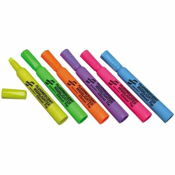 AbilityOne  SKILCRAFT Chisel Tip Tube Type Highlighter - Chisel Marker Point Style - Yellow, Green, Blue, Orange, Purple, Pink - 6 / Set
