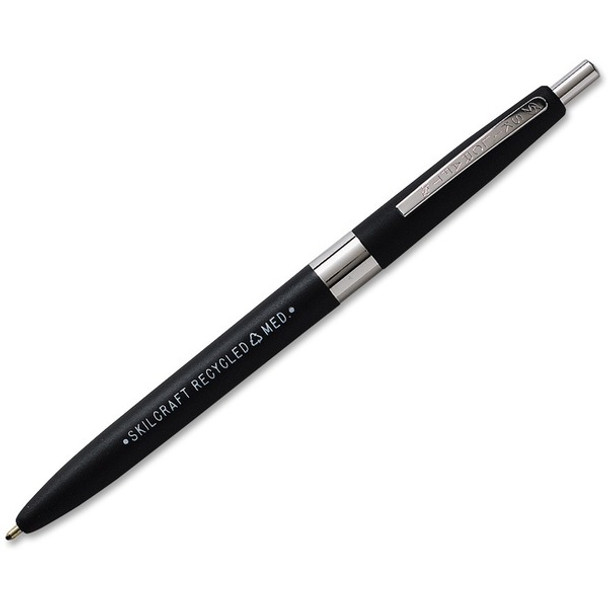 AbilityOne  SKILCRAFT Recycled Ballpoint Pen - Fine Pen Point - Retractable - Black - Plastic Barrel - 1 Dozen