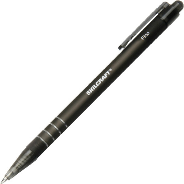 AbilityOne  SKILCRAFT Rubberized Retractable Ballpoint Pen - Fine Pen Point - Retractable - Black - Rubber Barrel - 1 Dozen