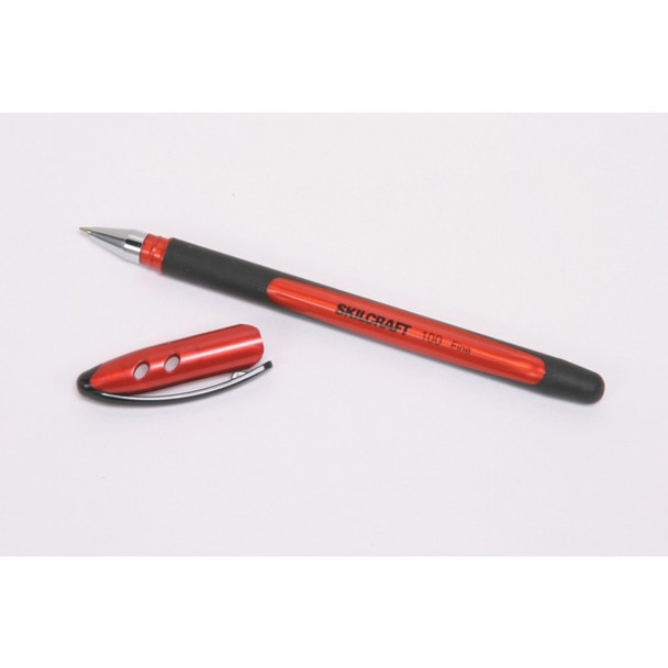AbilityOne  SKILCRAFT 100 Rubberized Stick Pen - Fine Pen Point - Red Gel-based Ink - Red, Metallic Barrel - 1 Dozen