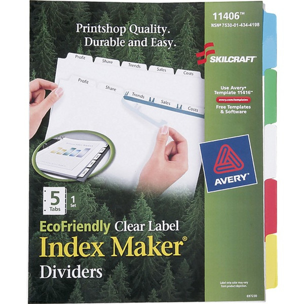 AbilityOne  SKILCRAFT Index Maker Dividers - 3 Hole Punched - Multicolor Tab(s) - Reinforced Edges - 1 / Set