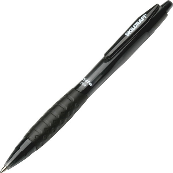 AbilityOne  SKILCRAFT Retractable Vista Ballpoint Pen - Fine Pen Point - Refillable - Retractable - Black - Transparent Barrel - 1 Dozen