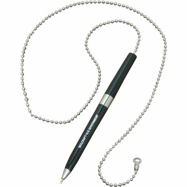 AbilityOne  SKILCRAFT Chain Pen - Medium Pen Point - Refillable - Black - Black Rubber Barrel - 1 Dozen