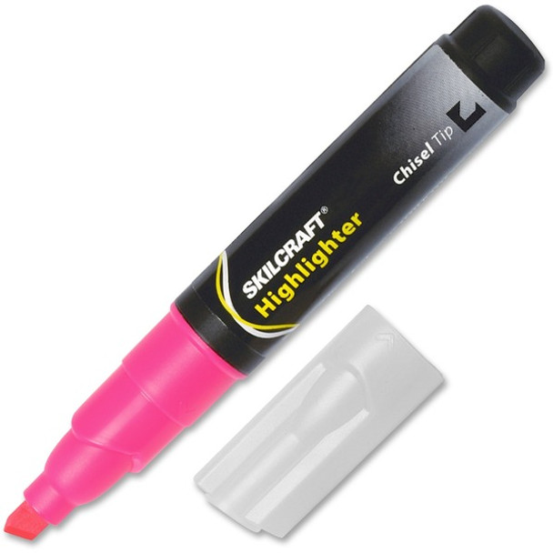 AbilityOne  SKILCRAFT Chisel Tip Tube Type Highlighter - Bold Marker Point - Chisel Marker Point Style - Fluorescent Pink - 1 Dozen