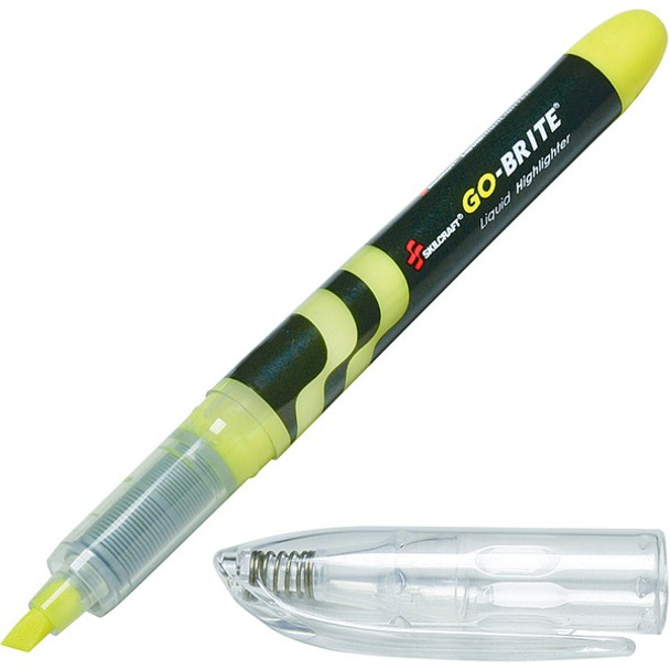 AbilityOne  SKILCRAFT Free-Ink Fluorescent Highlighter - Fluorescent Yellow Water Based Ink - 6 / Pack