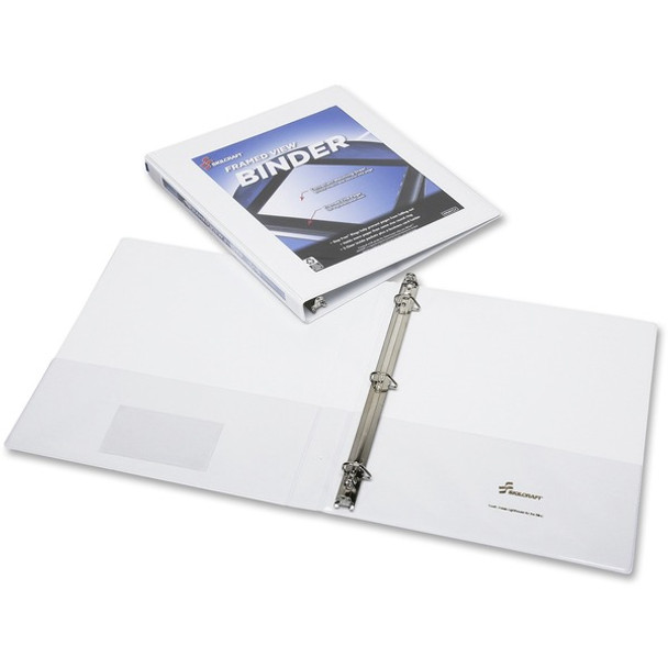 AbilityOne  SKILCRAFT D-ring Frame View Binder - 1/2" Binder Capacity - Letter - 8 1/2" x 11" Sheet Size - 3 x D-Ring Fastener(s) - Internal Pocket(s) - White - Recycled - Business Card Holder, Clear Overlay, Spine Label - 1 Each