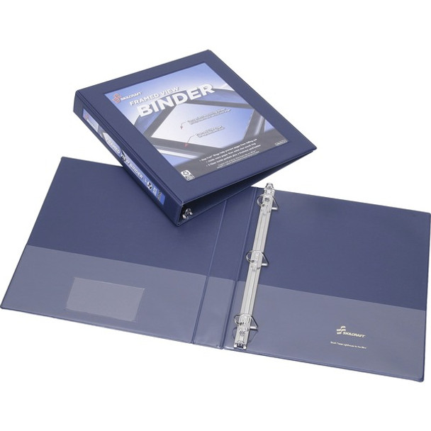 AbilityOne  SKILCRAFT D-ring Frame View Binder - 1" Binder Capacity - Letter - 8 1/2" x 11" Sheet Size - 3 x D-Ring Fastener(s) - Internal Pocket(s) - Navy Blue - Recycled - Business Card Holder, Clear Overlay, Spine Label - 1 Each