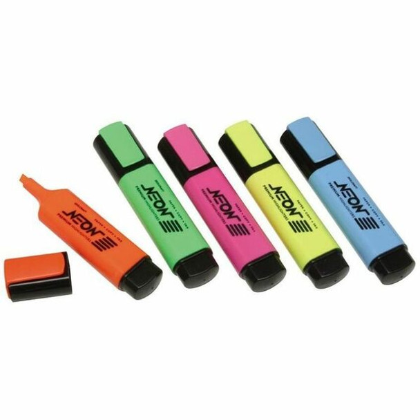 AbilityOne  SKILCRAFT Chisel Point Flat Highlighter - Chisel Marker Point Style - Fluorescent Green, Fluorescent Orange, Fluorescent Blue, Fluorescent Pink, Fluorescent Yellow - 5 / Set