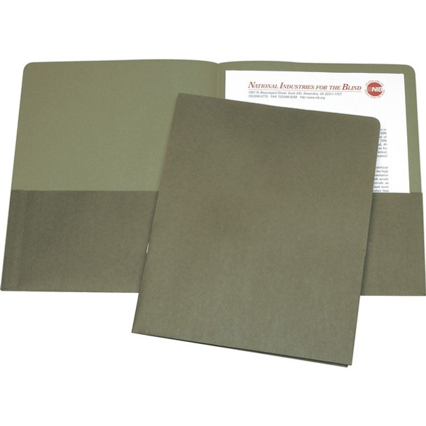 AbilityOne  SKILCRAFT 1/3 Tab Cut Letter Recycled Portfolio - 8 1/2" x 11" - 3/8" Expansion - 2 Pocket(s) - Green - 30% Recycled - 25 / Box