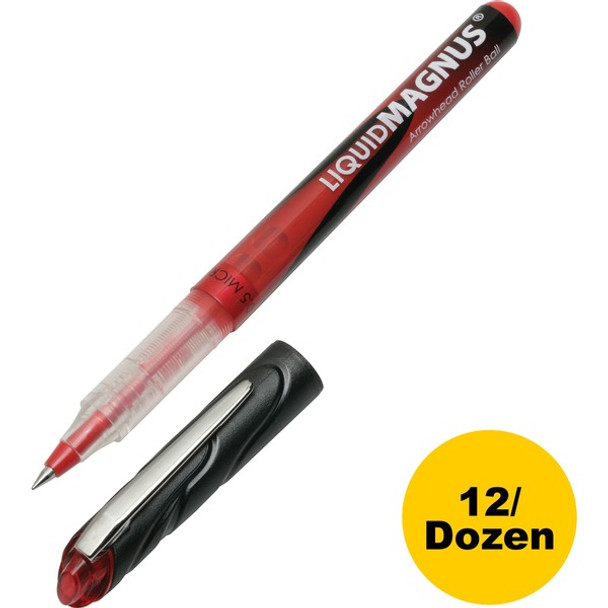 AbilityOne  SKILCRAFT Free Ink Rollerball Pen - 0.5 mm Pen Point Size - Red - Clear, Red Barrel - 1 Dozen