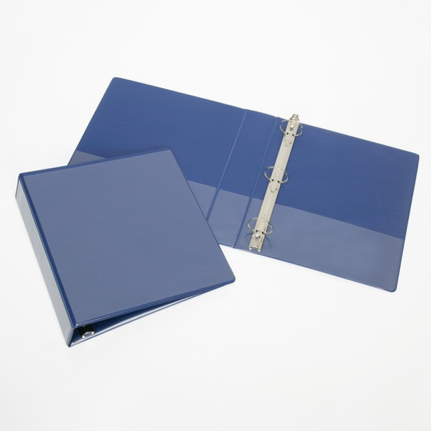 AbilityOne  SKILCRAFT Round Ring Binder - 1/2" Binder Capacity - Letter - 8 1/2" x 11" Sheet Size - 3 x Ring Fastener(s) - Blue - Recycled - Clear Overlay - 32 Each