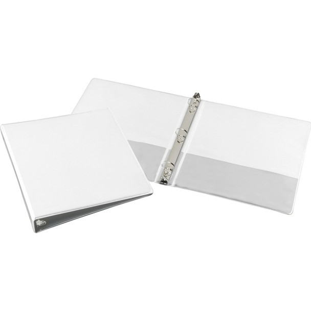 AbilityOne  SKILCRAFT Loose-leaf 3-Ring Binder - 1" Binder Capacity - Letter - 8 1/2" x 11" Sheet Size - 3 x Round Ring Fastener(s) - Inside Front & Back Pocket(s) - Vinyl - White - Exposed Rivet, Heavy Duty, Tear Resistant, Crack Resistant - 1 Each