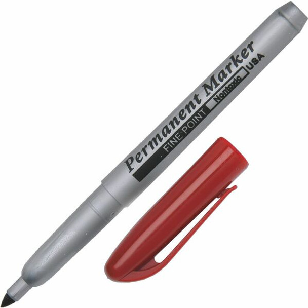 AbilityOne  SKILCRAFT Fine Point Permanent Marker - Fine Marker Point - Red - Gray Barrel - 1 Dozen