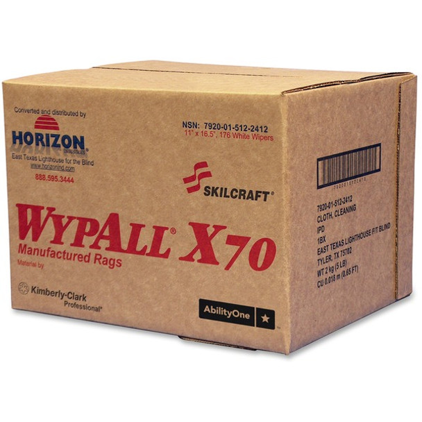 AbilityOne  SKILCRAFT WypAll X70 Industrial Wipers - 176 / Carton - Durable, Reusable, Heavy Duty - White