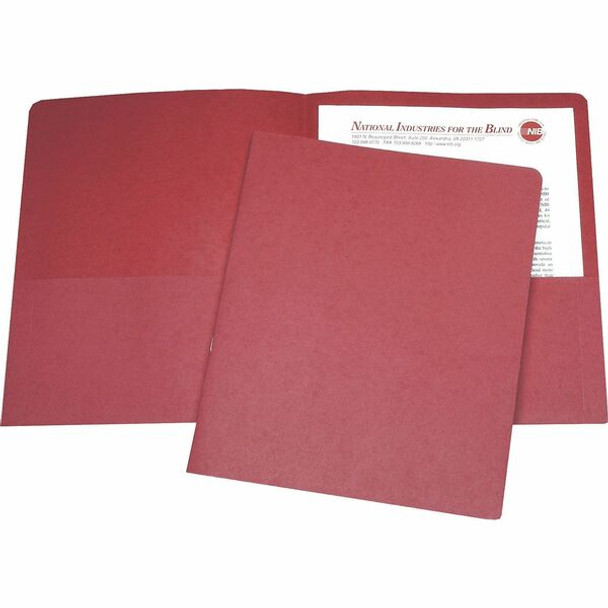 AbilityOne  SKILCRAFT Double Pocket Portfolio - 8 1/2" x 11" - 43/64" Expansion - 2 Pocket(s) - LeatherGrain - Red - 30% Recycled - 25 / Box